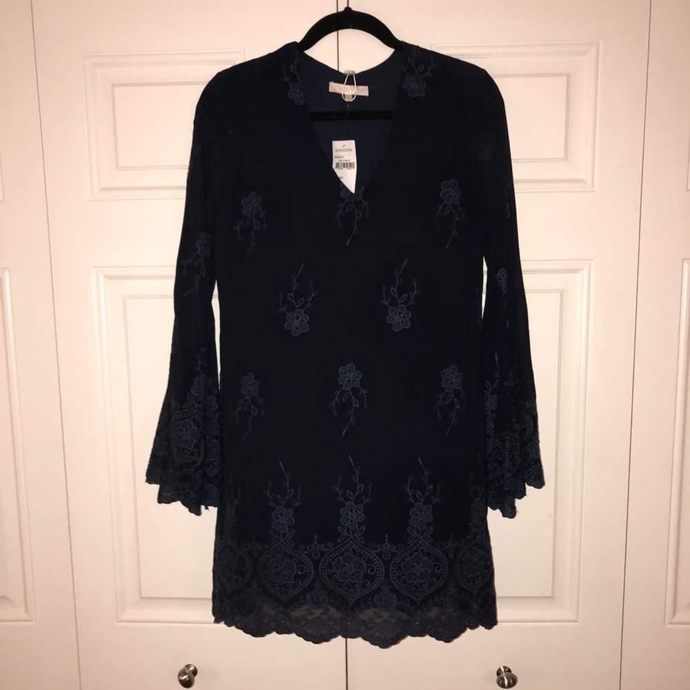 WAYF Long-Sleeved Navy Dress